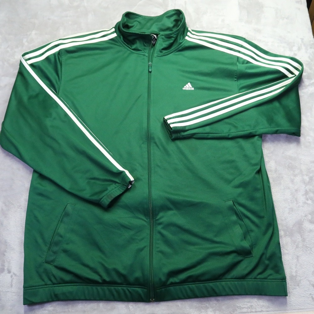 adidas Green Full-Zip Track Jacket with White Stripes
